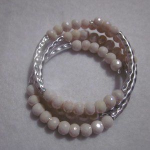 Cream and Silver Memory / Wrap Bracelet.